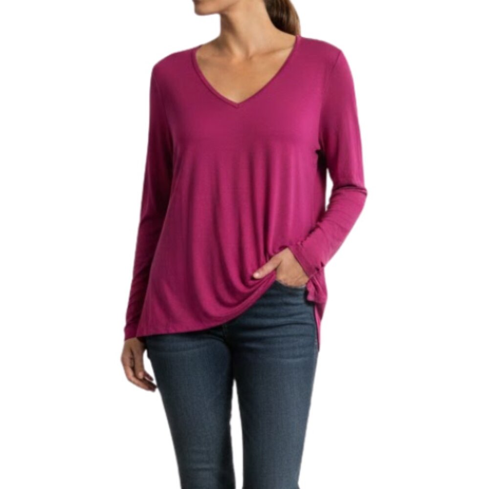 Beyond Yoga Women’s Long Sleeve V-Neck Top‎ Plum Berry Soft Stretch Knit M